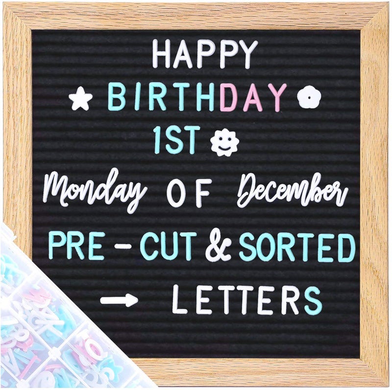 G GAMIT Felt Letter Board Message Board 10x10inch with Stand,Pre-cut&Sorted 805pcs Changeable Letters+Weeks &Months Cursive Words,Word board Sign board with Sorting Tray&Gift Box(Black) - Image 1